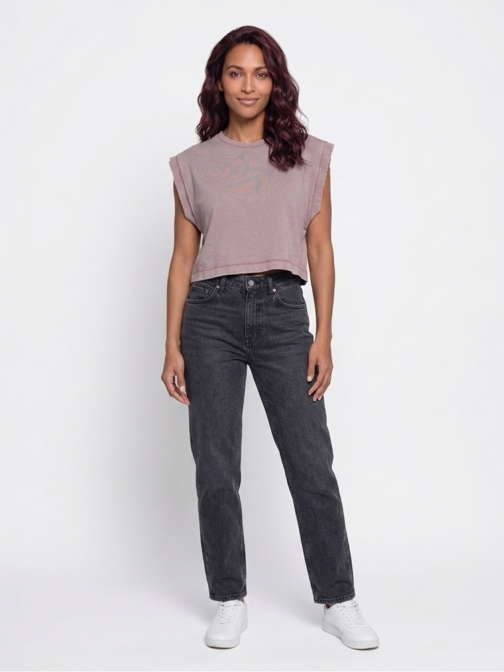ZARA Mauve Boxy Cropped Tee